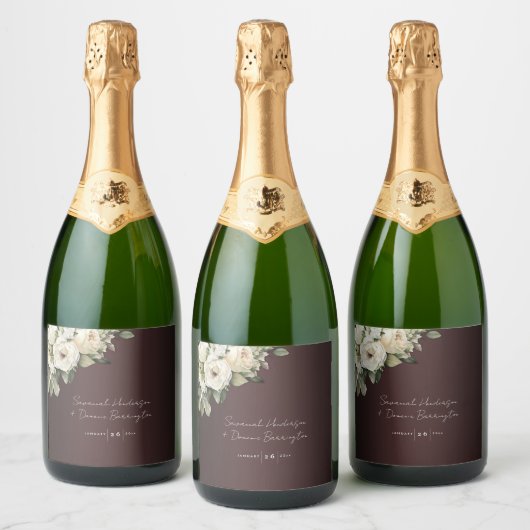 Boho Rozen op Marsala Bruiloft Sparkling Wijnetiket (Flessen)