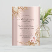 Boho Rozen Pampas Roos Goud Bruiloft Jubileum Kaart (Staand voorkant)