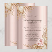 Boho Rozen Pampas Roze Goud Huwelijk Jubileum Kaart (Voorkant / Achterkant)