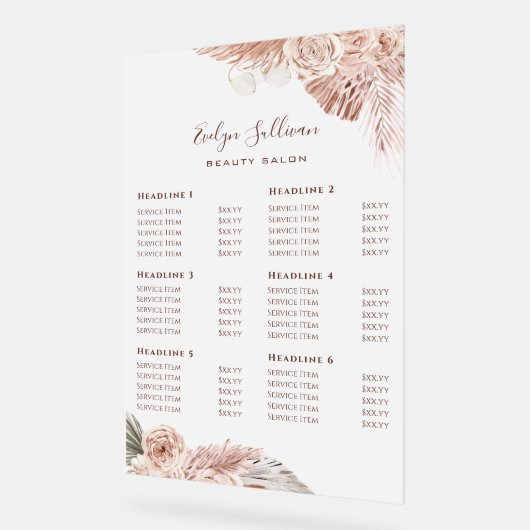 Boho Rozen prijslijst Acryl Bord (Hoek)