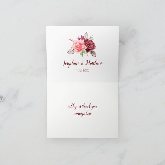 Boho Rozen veren lichten bruiloft dank u Bedankkaart (Binnen)