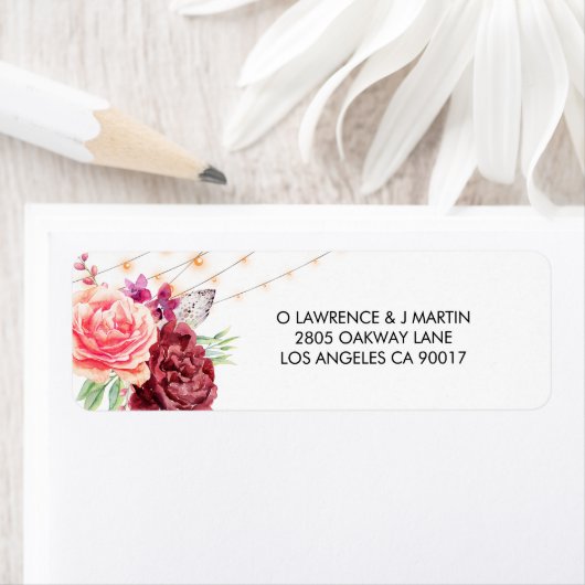 Boho Rozen Veren Lichten Bruiloft Etiket (Insitu)