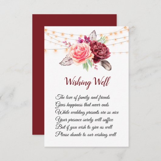 Boho Rozen veren lichten bruiloft goed wensen Informatiekaartje (Voorkant / Achterkant)