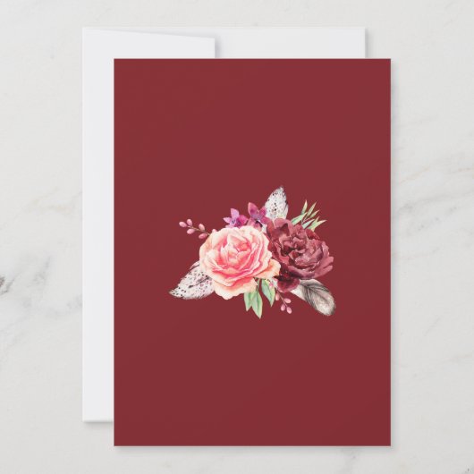 Boho Rozen Veren Lichten Bruiloft Kaart (Achterkant)