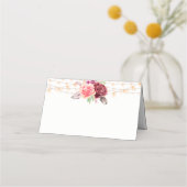 Boho Rozen Veren Lichten Bruiloft Plaatskaartje (Voorkant)