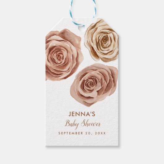 Boho Rozen Waterverf Baby shower Cadeau Labels Cadeaulabel (Voorkant)
