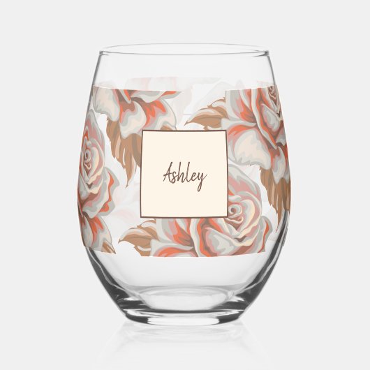 Boho Rozen Wijnglas Zonder Voet (Voorkant)