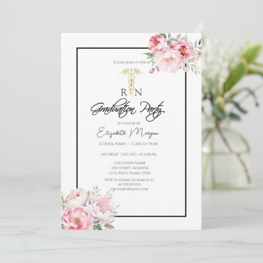 Boho Rozen Zwart Lijst RN Verpleegkundige Afstudee Kaart (Staand voorkant)