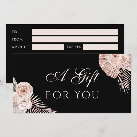 Boho rozen zwarte cadeaubon (Voorkant / Achterkant)