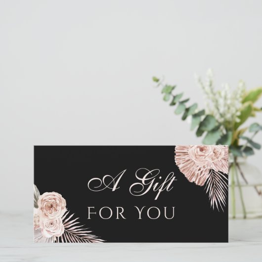 Boho rozen zwarte cadeaubon (Staand voorkant)