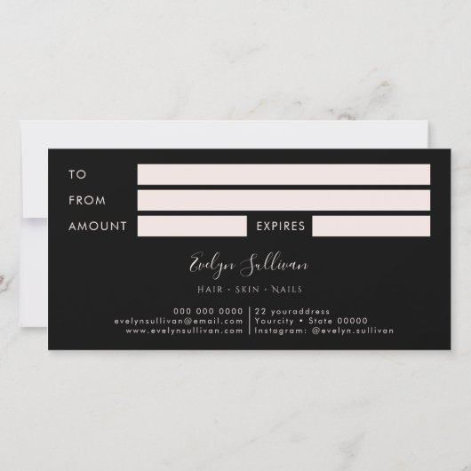 Boho rozen zwarte cadeaubon (Achterkant)