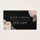 Boho rozen zwarte verwijzingskaart visitekaartje (Voorkant)