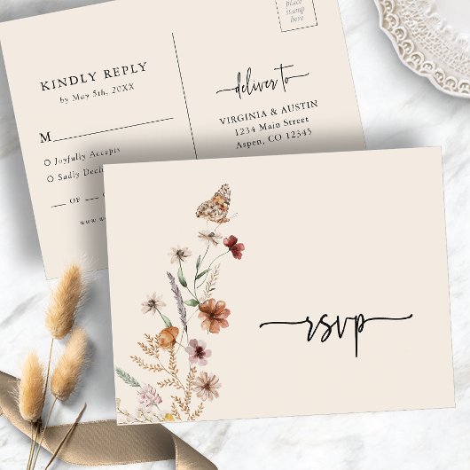 Boho RSVP Huwelijksuitnodiging Briefkaart