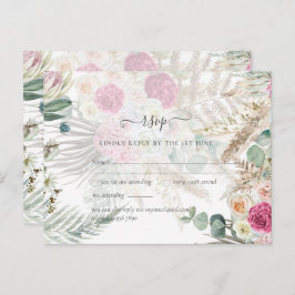 Boho RSVP Roze Bloem Pampas Gras Bruiloft Briefkaart