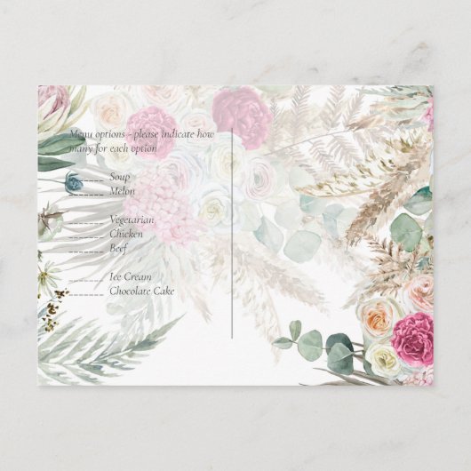 Boho RSVP Roze Bloem Pampas Gras Bruiloft Briefkaart (Achterkant)