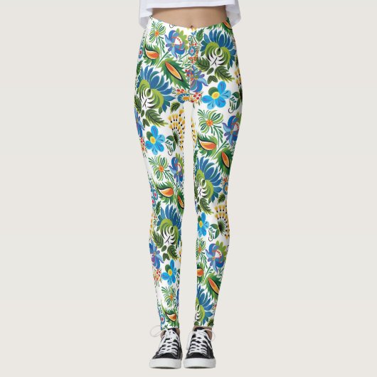 Boho Russian Folk Art Floral Pattern Leggings (Voorkant)