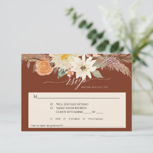 Boho Rust Aards Herfst Bloemstuk Pampas Gras Bruil RSVP Kaartje