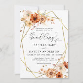 Boho Rust Beige Bloemen Goud Lijst Wedding Kaart (Voorkant)
