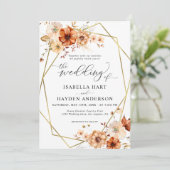 Boho Rust Beige Bloemen Goud Lijst Wedding Kaart (Staand voorkant)
