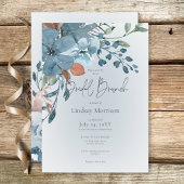 Boho Rust & Blauwe Bloemen op Witte Bruidsbrunch Kaart