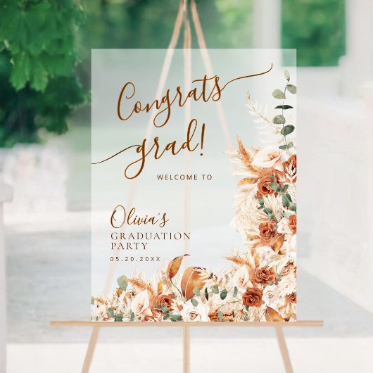 Boho Rust Bloemen Acryl Afstuderen Welkomstbord Acryl Bord