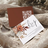 Boho Rust Bloemen Script QR Code Huwelijk RSVP Informatiekaartje