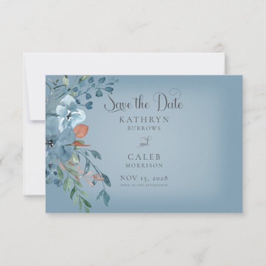 Boho Rust & Blue Floral Save the Date Kaart (Voorkant)
