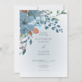 Boho Rust & Blue Floral Wedding Invitation Kaart (Voorkant)