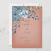 Boho Rust & Blue Floral Wedding Invitation Kaart (Voorkant)