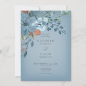 Boho Rust & Blue Floral Wedding Invitation Kaart (Voorkant)