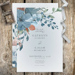 Boho Rust & Blue Floral Wedding Invitation Kaart<br><div class="desc">Dit trouwuitnodigingsontwerp is voorzien van prachtige blauwe en verbrande oranje roest waterverf hoekfloralen op een zachte blauwe rechthoek die op een witte achtergrond wordt geplaatst. Zacht en delicaat; perfect voor elk seizoen. Creëer door Simply Farmhouse Press.</div>
