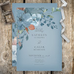 Boho Rust & Blue Floral Wedding Invitation Kaart<br><div class="desc">Dit trouwuitnodigingsontwerp is voorzien van prachtige blauwe en verbrande oranje roest waterverf hoekfloralen op een zachte witte blauwe rechthoek die op een stoffige blauwe achtergrond wordt geplaatst. Zacht en delicaat; perfect voor elk seizoen. Creëer door Simply Farmhouse Press.</div>