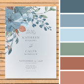 Boho Rust & Blue Floral Wedding Invitation Kaart