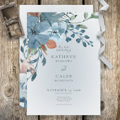 Boho Rust & Blue Floral Wedding Invitation Kaart