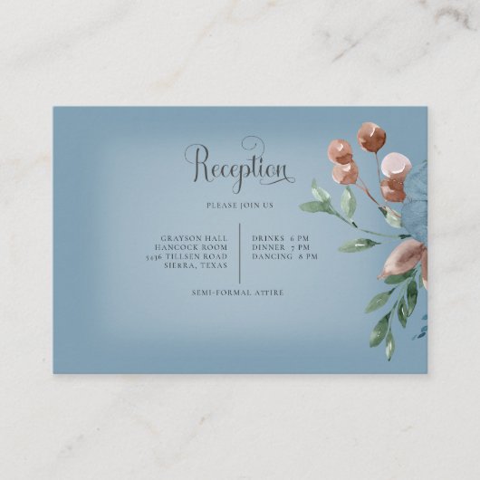 Boho Rust & Blue Floral Wedding Reception Kaart (Voorkant)