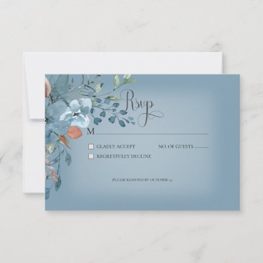 Boho Rust & Blue Floral Wedding Response Kaart (Voorkant)