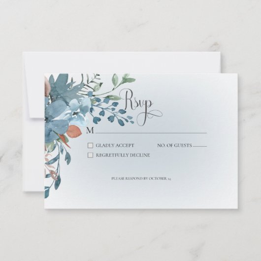 Boho Rust & Blue Floral Wedding Response Kaart (Voorkant)