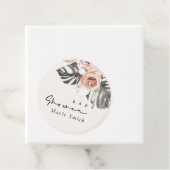 BOHO RUST BLUSH MONSTERA FLORAL BABY SHOWER BEDANKJES LABELS (In situ)