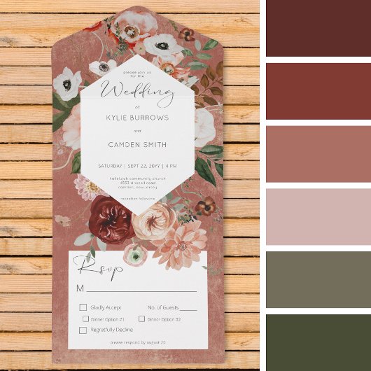 Boho Rust Burgundy Herfst Floral Dinner All In One Uitnodiging