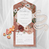 Boho Rust Burgundy Herfst Floral Dinner All In One Uitnodiging