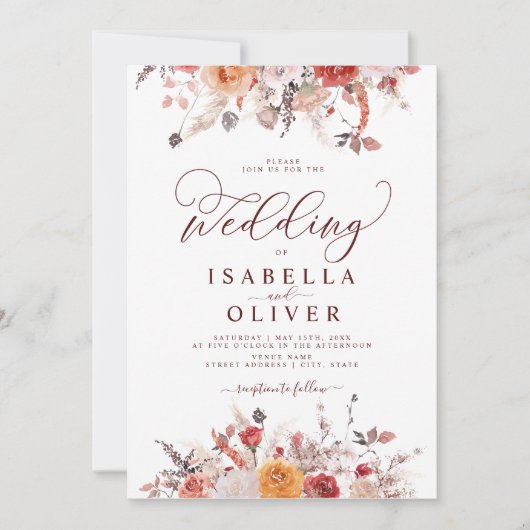 Boho Rust Burnt Oranje Terracotta Marsala Wedding Kaart (Voorkant)