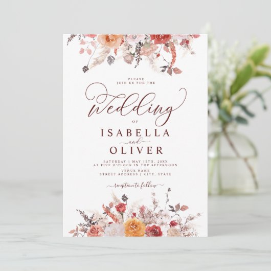 Boho Rust Burnt Oranje Terracotta Marsala Wedding Kaart (Staand voorkant)