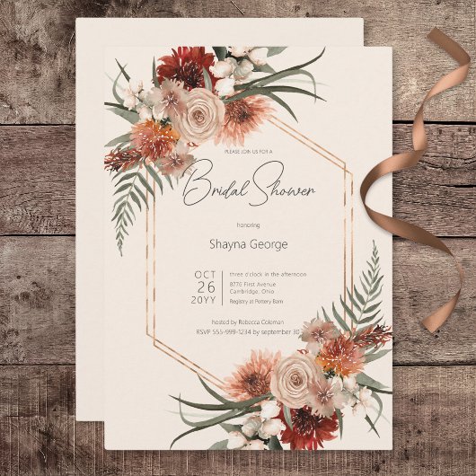 Boho Rust & Cream Herfst Bloemen Vrijgezellenfeest Kaart