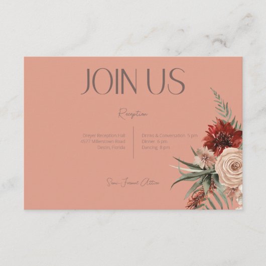 Boho Rust & Cream Herfst Bloemenperzik Roest Recep Informatiekaartje (Voorkant)