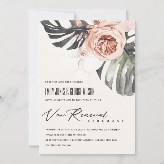 BOHO RUST FLORAL MONSTRERA LEAF VOW RENEWAL INVITE BEDANKKAART (Voorkant)