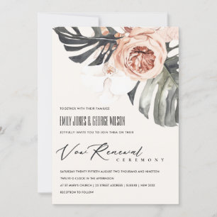 BOHO RUST FLORAL MONSTRERA LEAF VOW RENEWAL INVITE BEDANKKAART