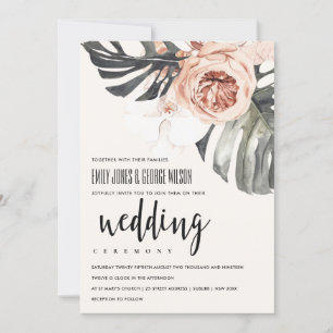 BOHO RUST FLORAL MONSTRERA LEAF WEDDING INVITE BEDANKKAART