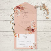 Boho Rust Herfst Floral op Peach Dinner All In One Uitnodiging