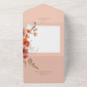 Boho Rust Herfst Floral op Peach QR Code All In One Uitnodiging (Buitenkant)