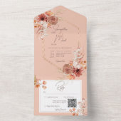 Boho Rust Herfst Floral op Peach QR Code All In One Uitnodiging (Binnen)